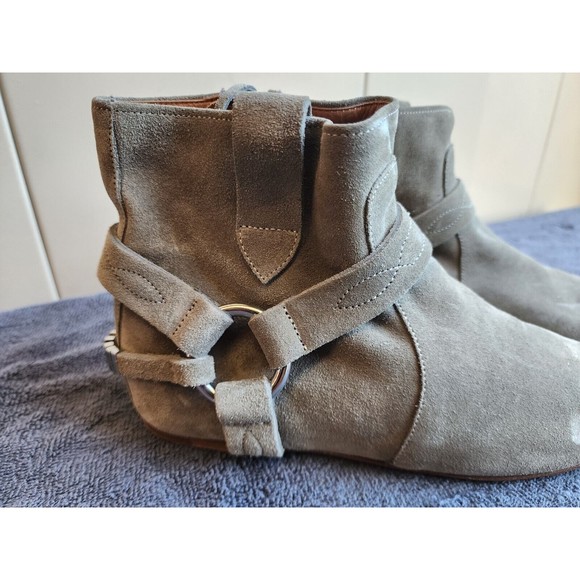 Isabel Marant Suede Etoile Moto Boots Size 38 / US 7.5 Olive Green - Picture 2 of 16